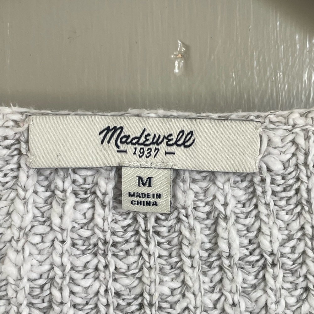 Madewell Light Gray Cotton Crew Neck Sweater with Textured Knit Flowy Coverup - Picture 5 of 9